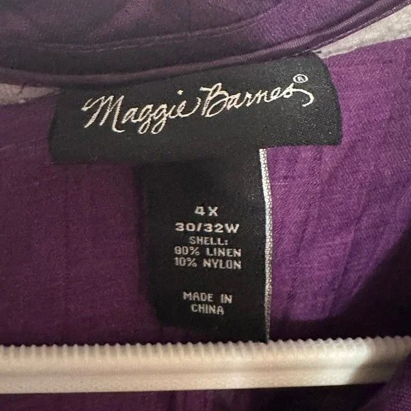 Maggie Barnes Purple Linen Blend Crinkle Button Up Blouse Plus Size 4X 30/32W - Picture 3 of 3